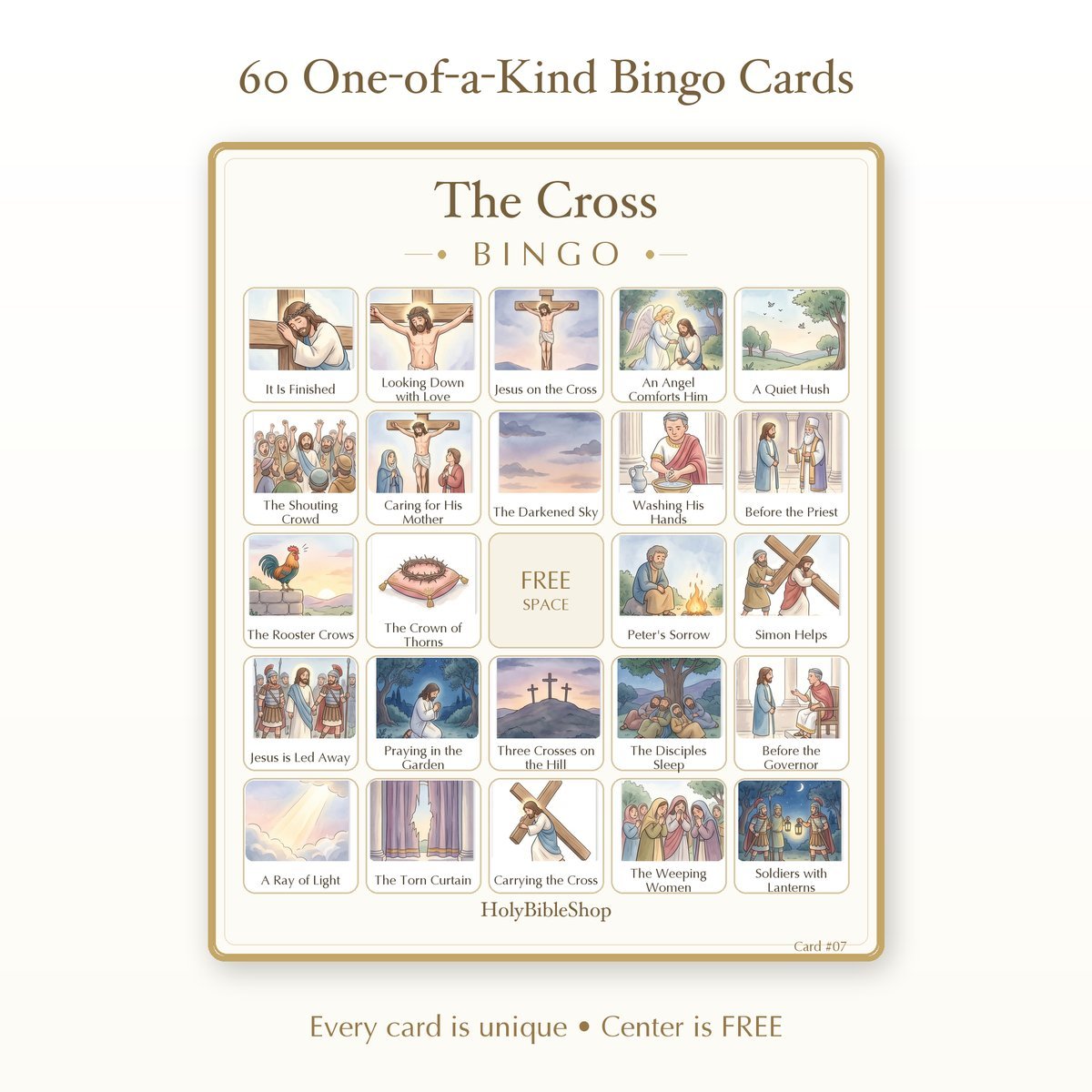 The Cross Bingo | Printable Bible Bingo Game for Kids | 60 Cards Sunday School VBS Christian Watercolor PDF — image 2