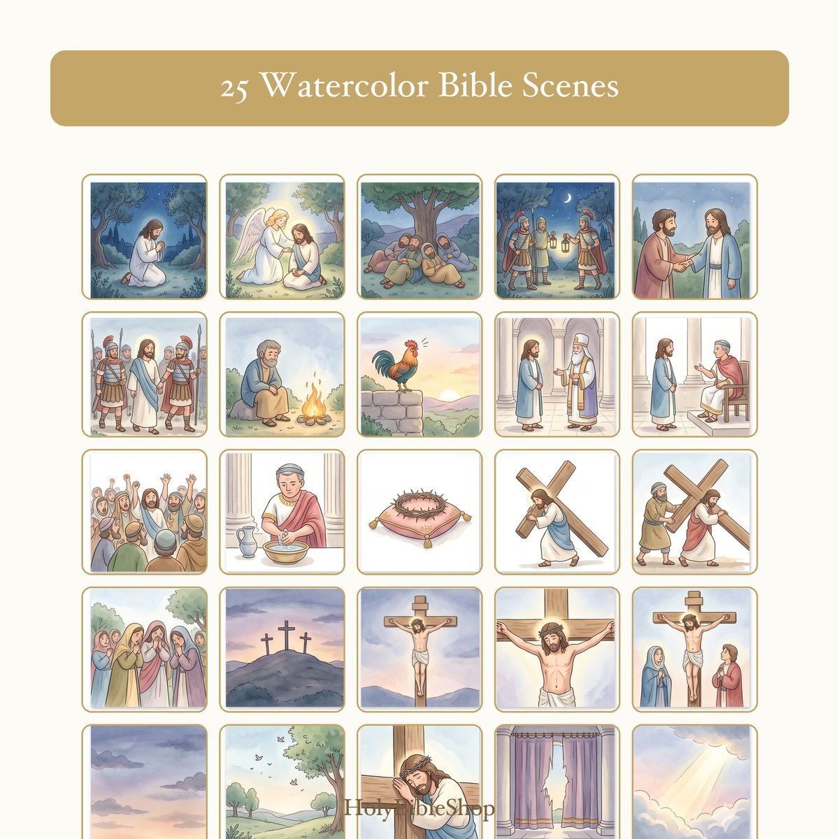 The Cross Bingo | Printable Bible Bingo Game for Kids | 60 Cards Sunday School VBS Christian Watercolor PDF — image 3