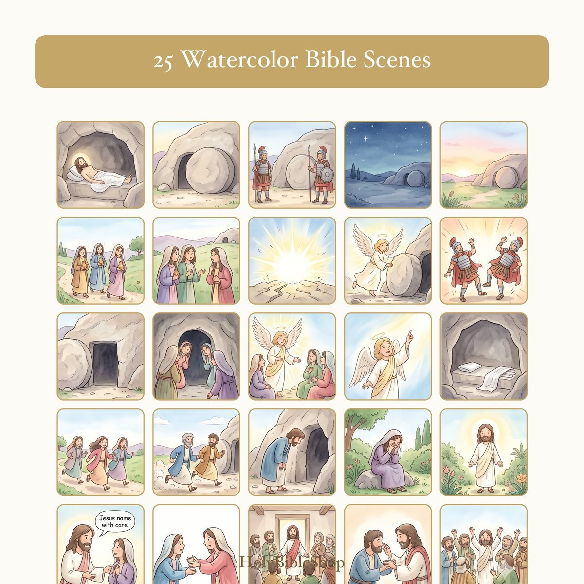 The Empty Tomb Bingo | Printable Bible Bingo Game for Kids | 60 Cards Sunday School VBS Christian Watercolor PDF — image 3