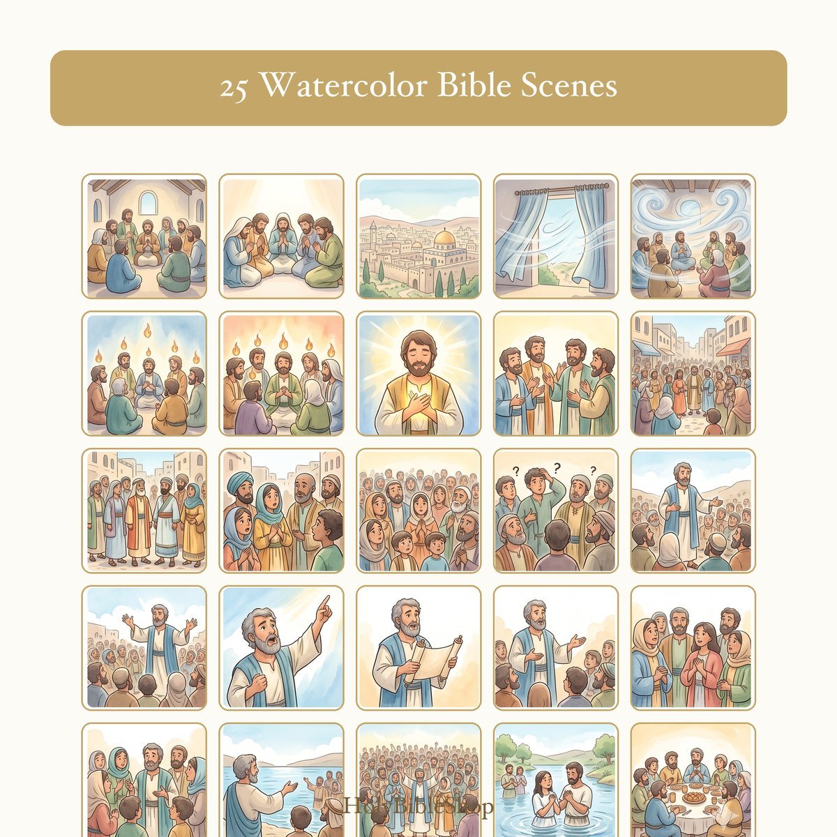 Pentecost Bingo | Printable Bible Bingo Game for Kids | 60 Cards Sunday School VBS Christian Watercolor PDF — image 3