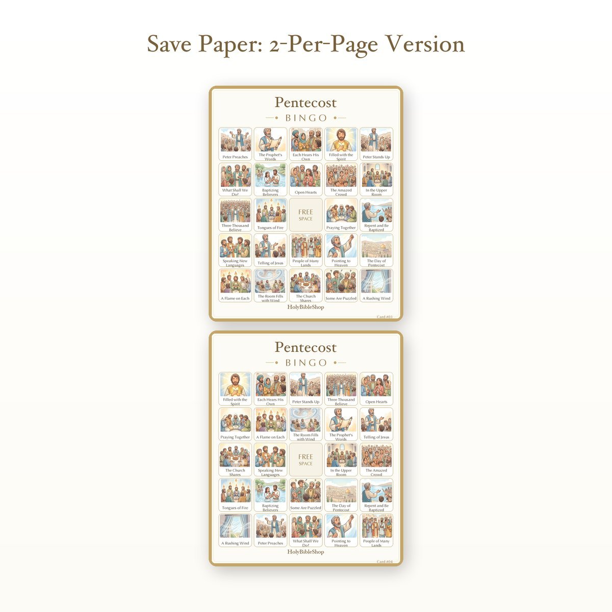 Pentecost Bingo | Printable Bible Bingo Game for Kids | 60 Cards Sunday School VBS Christian Watercolor PDF — image 6