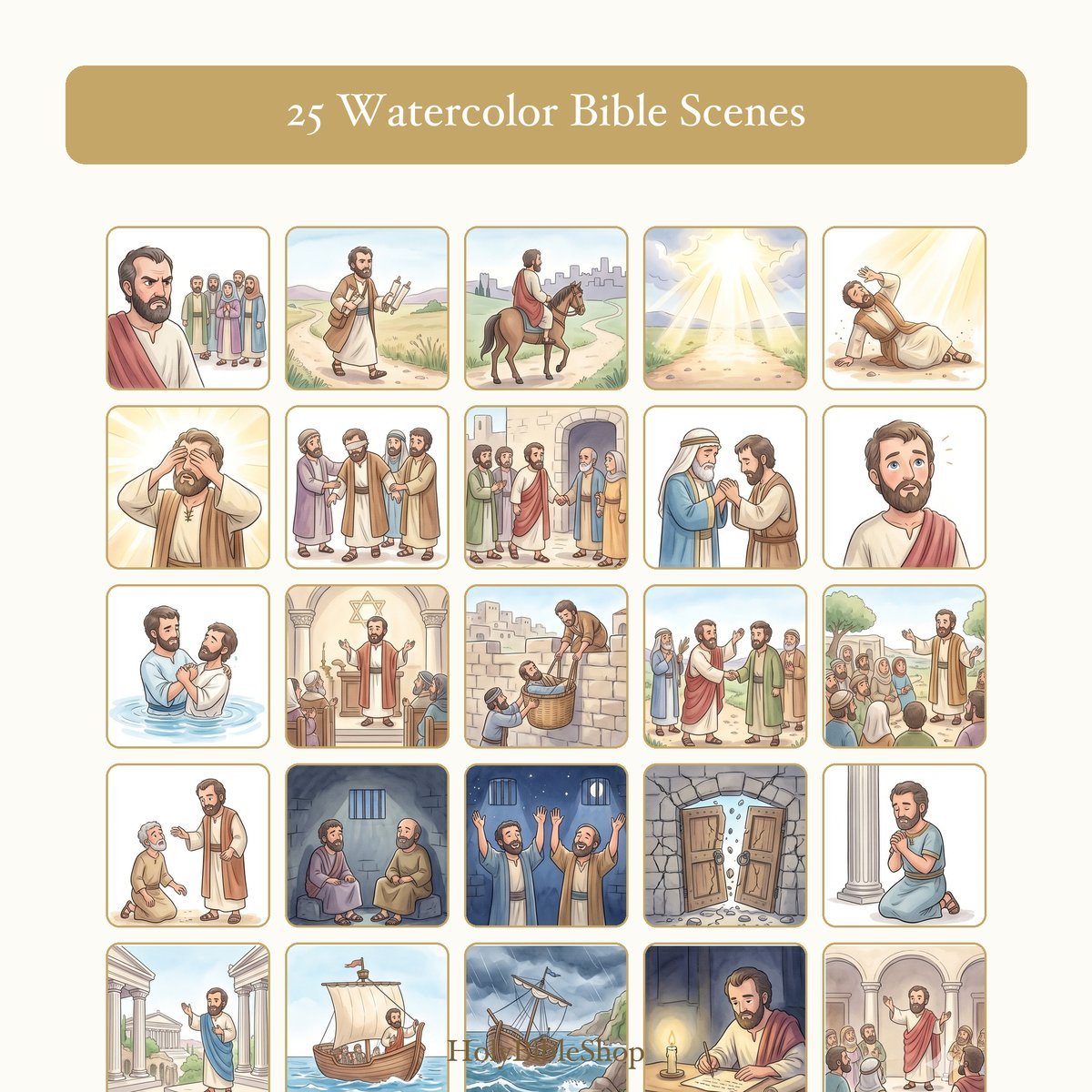 The Apostle Paul Bingo | Printable Bible Bingo Game for Kids | 60 Cards Sunday School VBS Christian Watercolor PDF — image 3