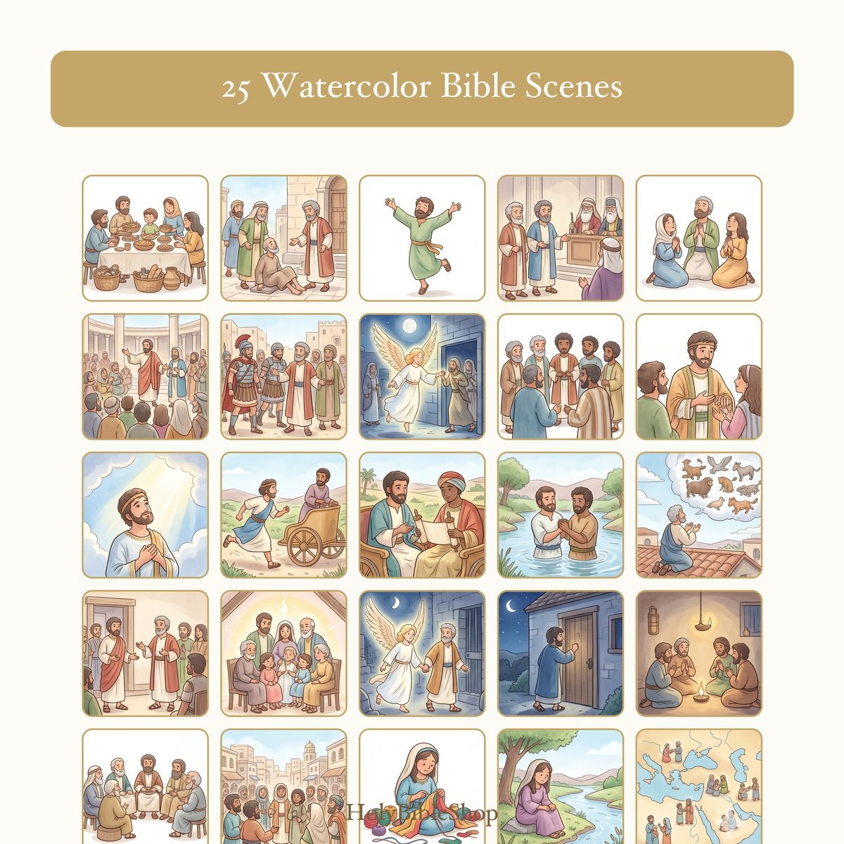 The Book Of Acts Bingo | Printable Bible Bingo Game for Kids | 60 Cards Sunday School VBS Christian Watercolor PDF — image 3