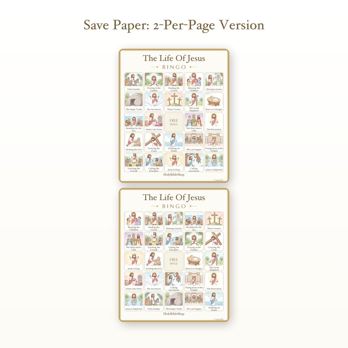 The Life Of Jesus Bingo | Printable Bible Bingo Game for Kids | 60 Cards Sunday School VBS Christian Watercolor PDF — image 6