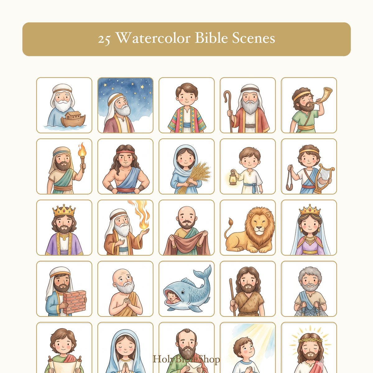 Bible Heroes Bingo | Printable Bible Bingo Game for Kids | 60 Cards Sunday School VBS Christian Watercolor PDF — image 3