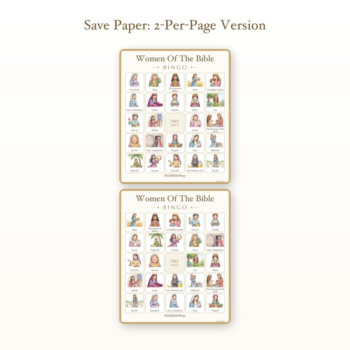 Women Of The Bible Bingo | Printable Bible Bingo Game for Kids | 60 Cards Sunday School VBS Christian Watercolor PDF — image 6