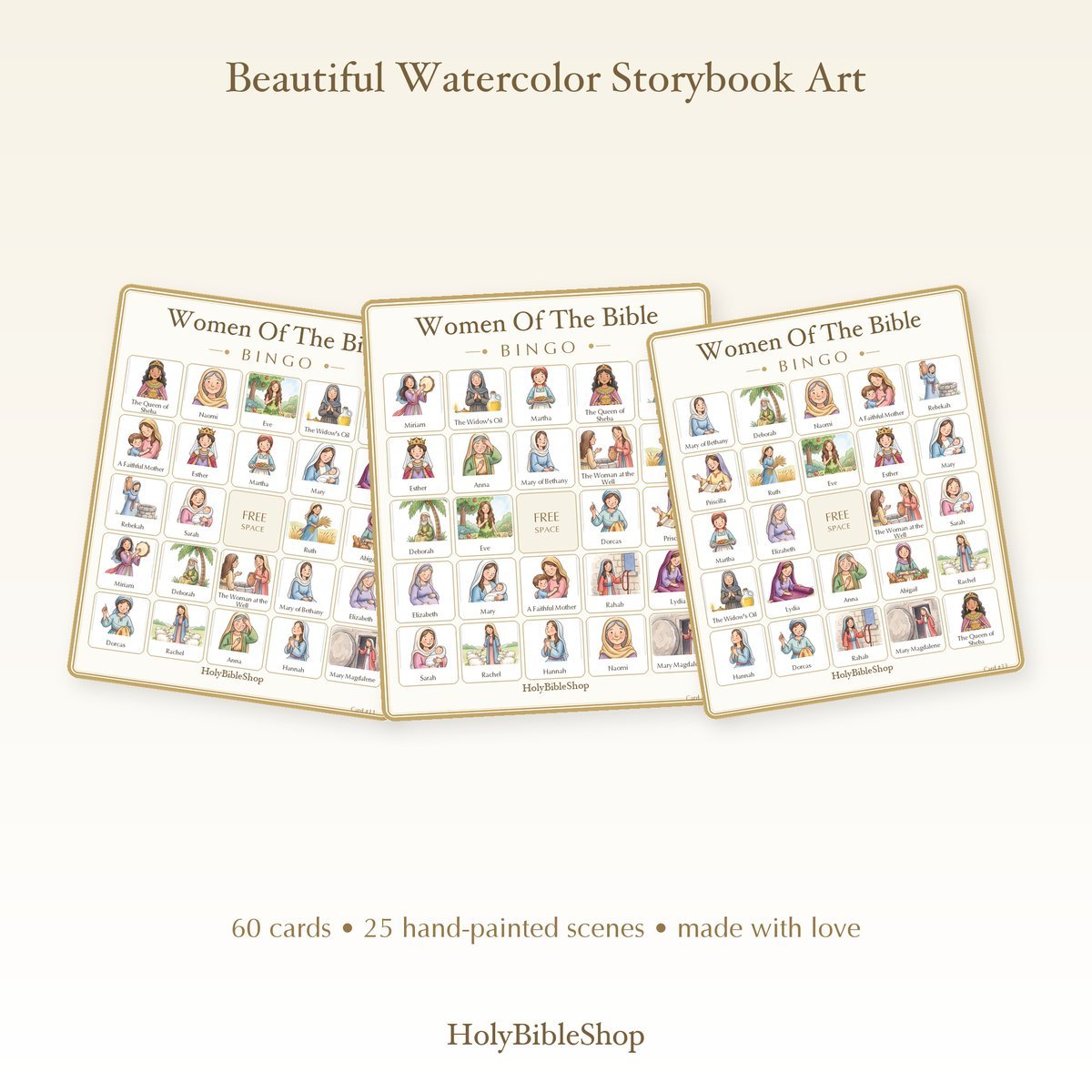 Women Of The Bible Bingo | Printable Bible Bingo Game for Kids | 60 Cards Sunday School VBS Christian Watercolor PDF — image 7