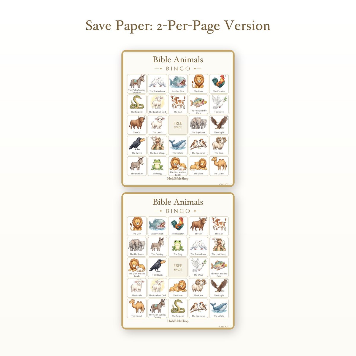 Bible Animals Bingo | Printable Bible Bingo Game for Kids | 60 Cards Sunday School VBS Christian Watercolor PDF — image 6