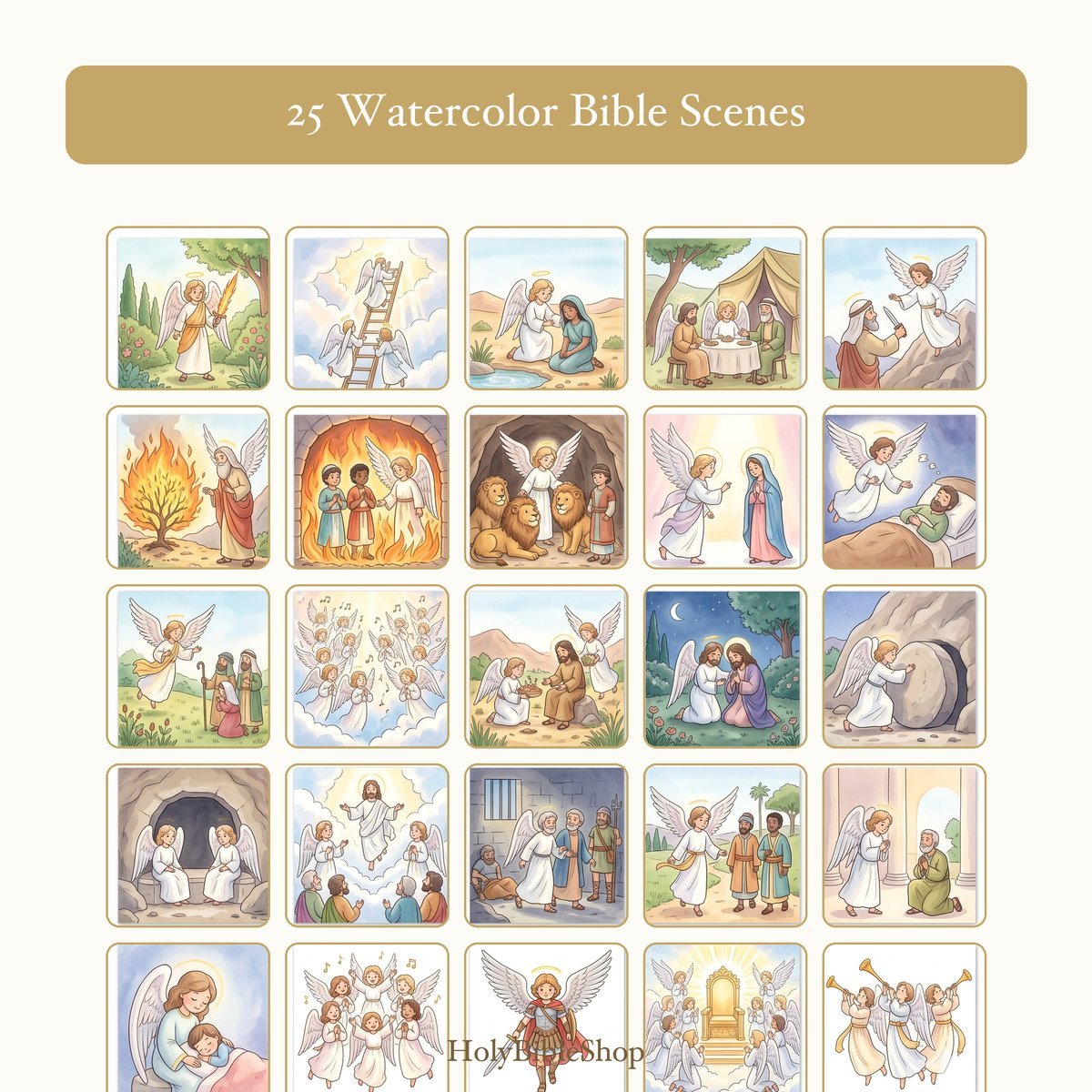 Angels Bingo | Printable Bible Bingo Game for Kids | 60 Cards Sunday School VBS Christian Watercolor PDF — image 3