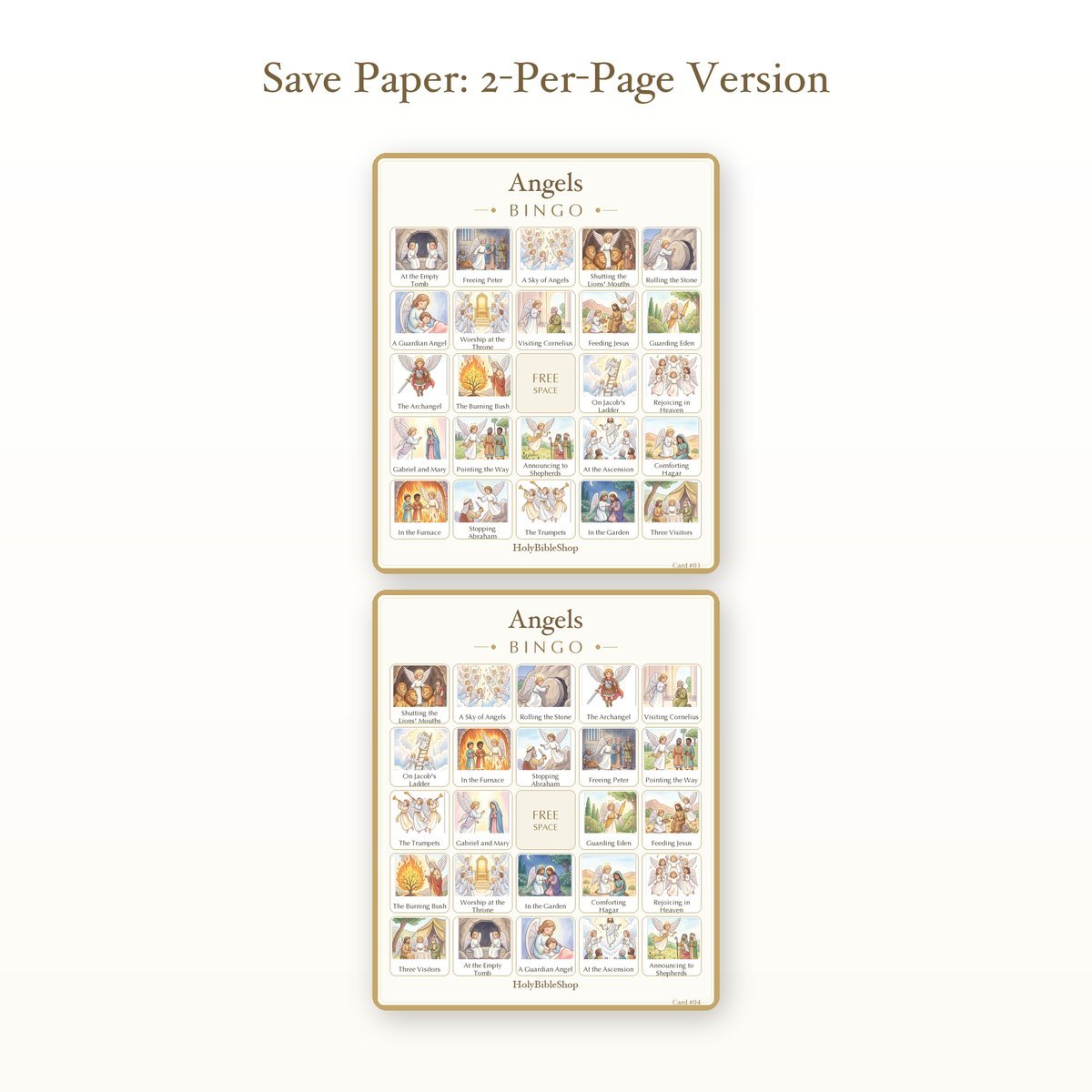 Angels Bingo | Printable Bible Bingo Game for Kids | 60 Cards Sunday School VBS Christian Watercolor PDF — image 6