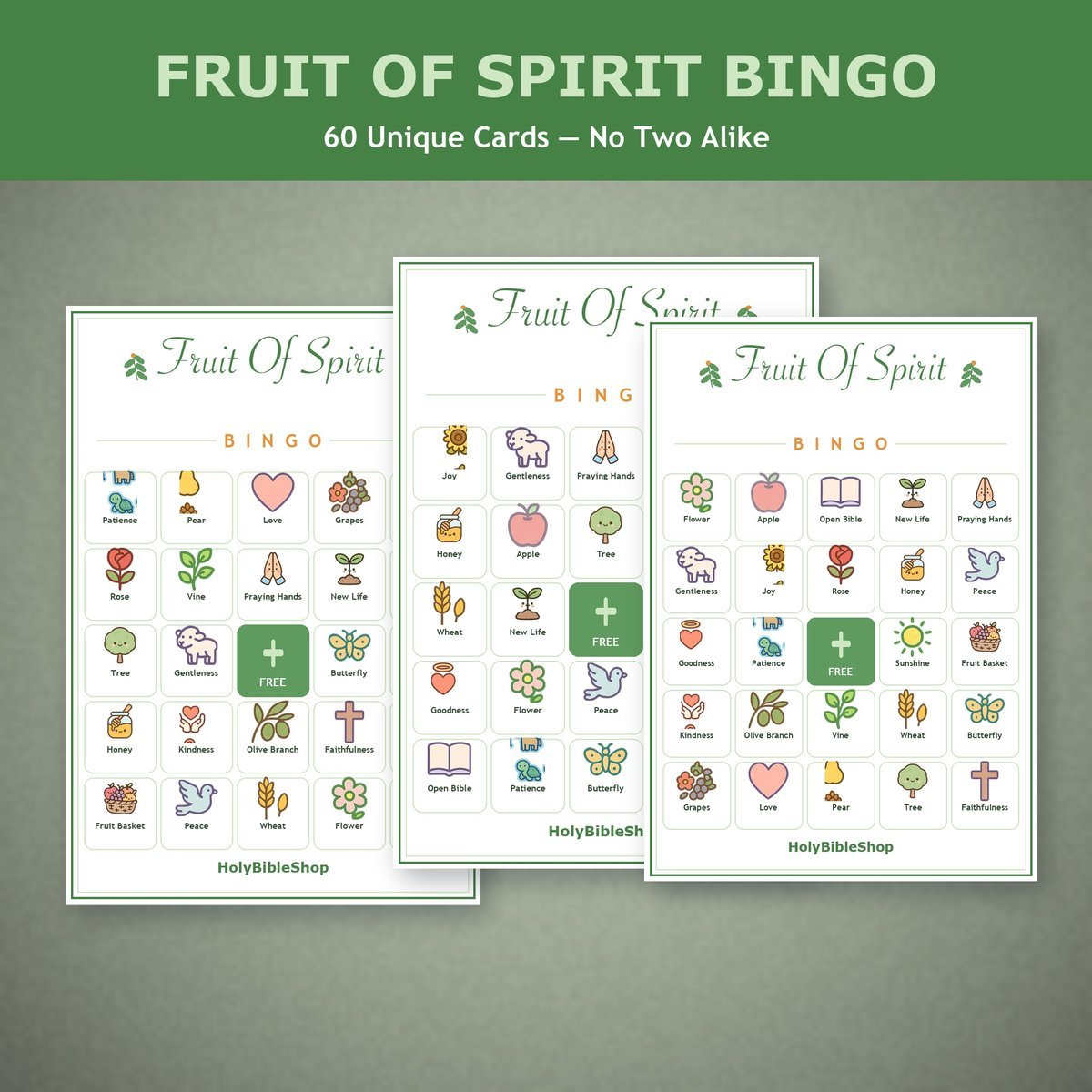 Fruit of the Spirit Bingo, 60 Printable Christian Cards, Bible Character Game, Sunday School Activity, Kids Bible Game, Galatians 5 — image 4