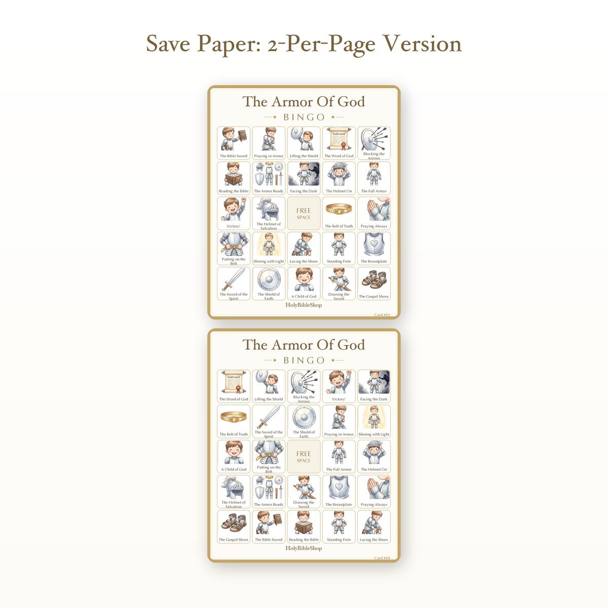The Armor Of God Bingo | Printable Bible Bingo Game for Kids | 60 Cards Sunday School VBS Christian Watercolor PDF — image 6