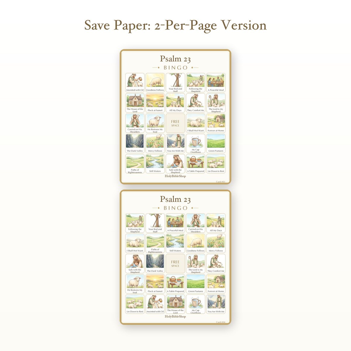 Psalm 23 Bingo | Printable Bible Bingo Game for Kids | 60 Cards Sunday School VBS Christian Watercolor PDF — image 6