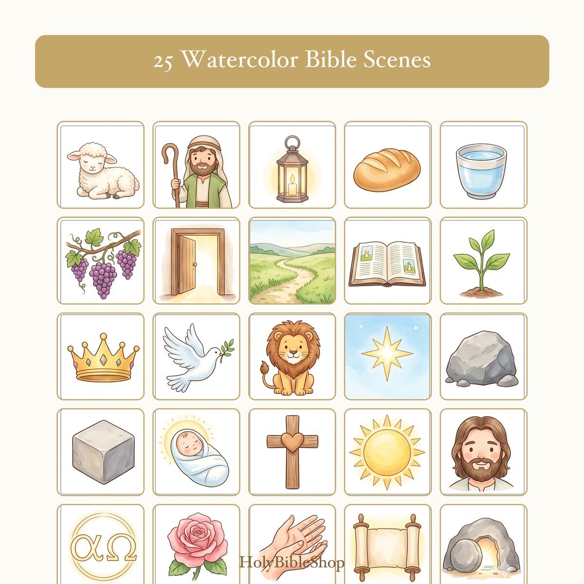 Names Of Jesus Bingo | Printable Bible Bingo Game for Kids | 60 Cards Sunday School VBS Christian Watercolor PDF — image 3