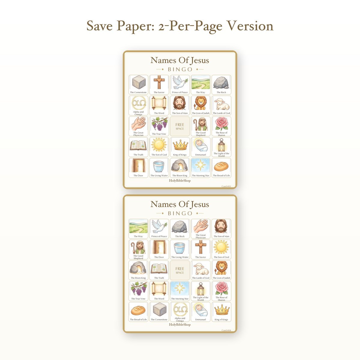 Names Of Jesus Bingo | Printable Bible Bingo Game for Kids | 60 Cards Sunday School VBS Christian Watercolor PDF — image 6