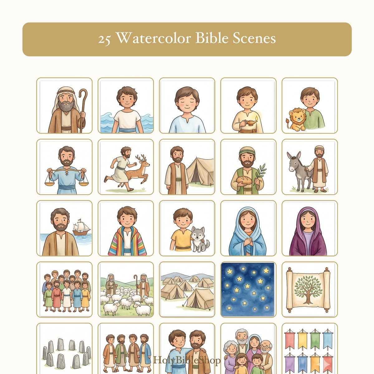 The Twelve Sons Bingo | Printable Bible Bingo Game for Kids | 60 Cards Sunday School VBS Christian Watercolor PDF — image 3