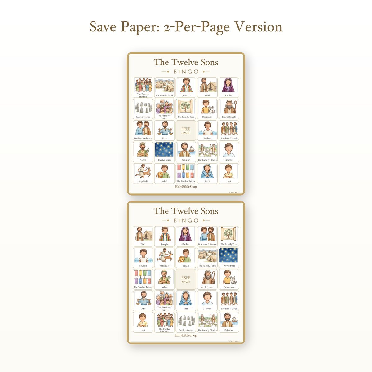 The Twelve Sons Bingo | Printable Bible Bingo Game for Kids | 60 Cards Sunday School VBS Christian Watercolor PDF — image 6