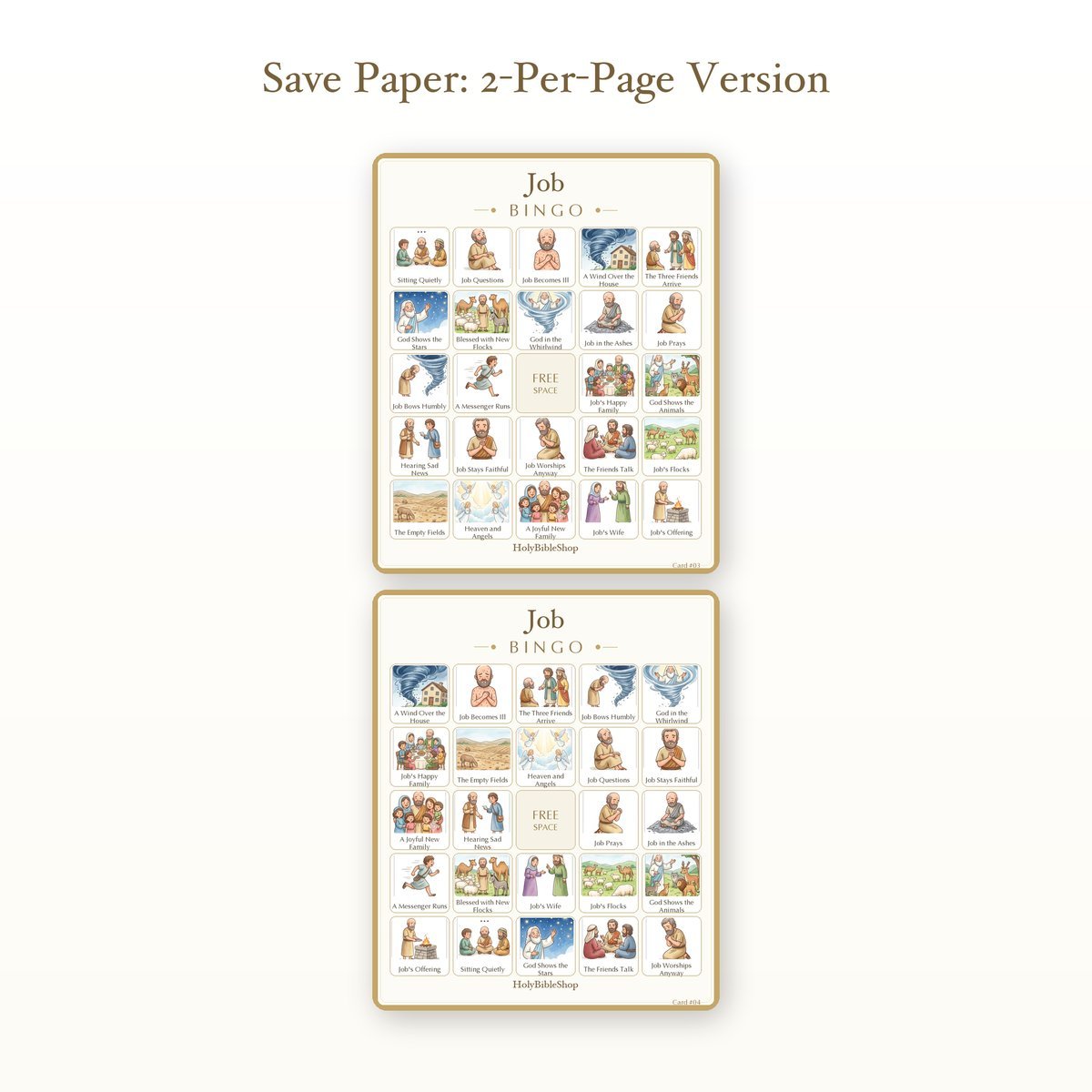 Job Bingo | Printable Bible Bingo Game for Kids | 60 Cards Sunday School VBS Christian Watercolor PDF — image 6