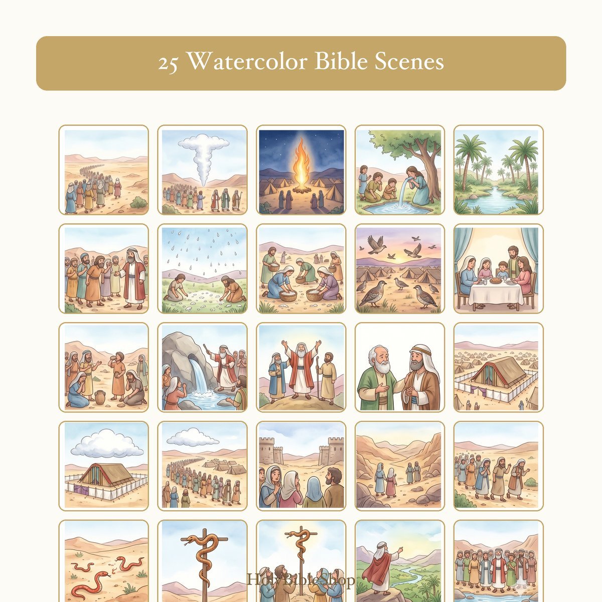 The Wilderness Journey Bingo | Printable Bible Bingo Game for Kids | 60 Cards Sunday School VBS Christian Watercolor PDF — image 3