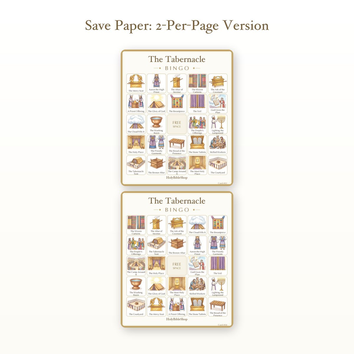 The Tabernacle Bingo | Printable Bible Bingo Game for Kids | 60 Cards Sunday School VBS Christian Watercolor PDF — image 6