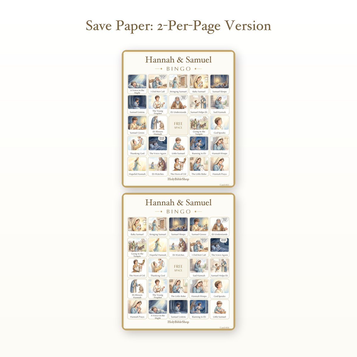 Hannah & Samuel Bingo | Printable Bible Bingo Game for Kids | 60 Cards Sunday School VBS Christian Watercolor PDF — image 6