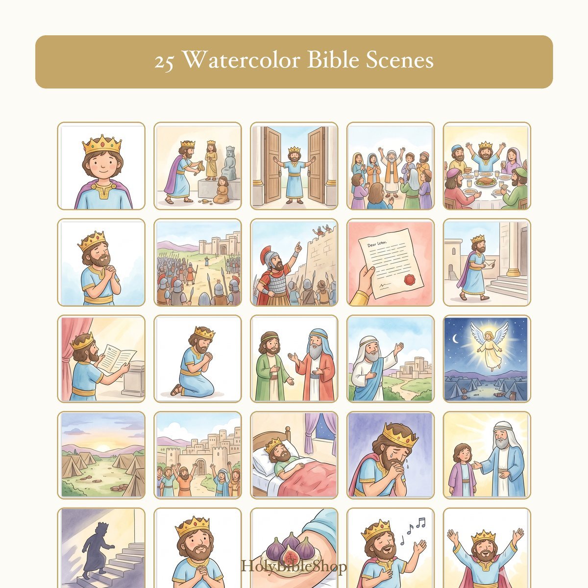 King Hezekiah Bingo | Printable Bible Bingo Game for Kids | 60 Cards Sunday School VBS Christian Watercolor PDF — image 3