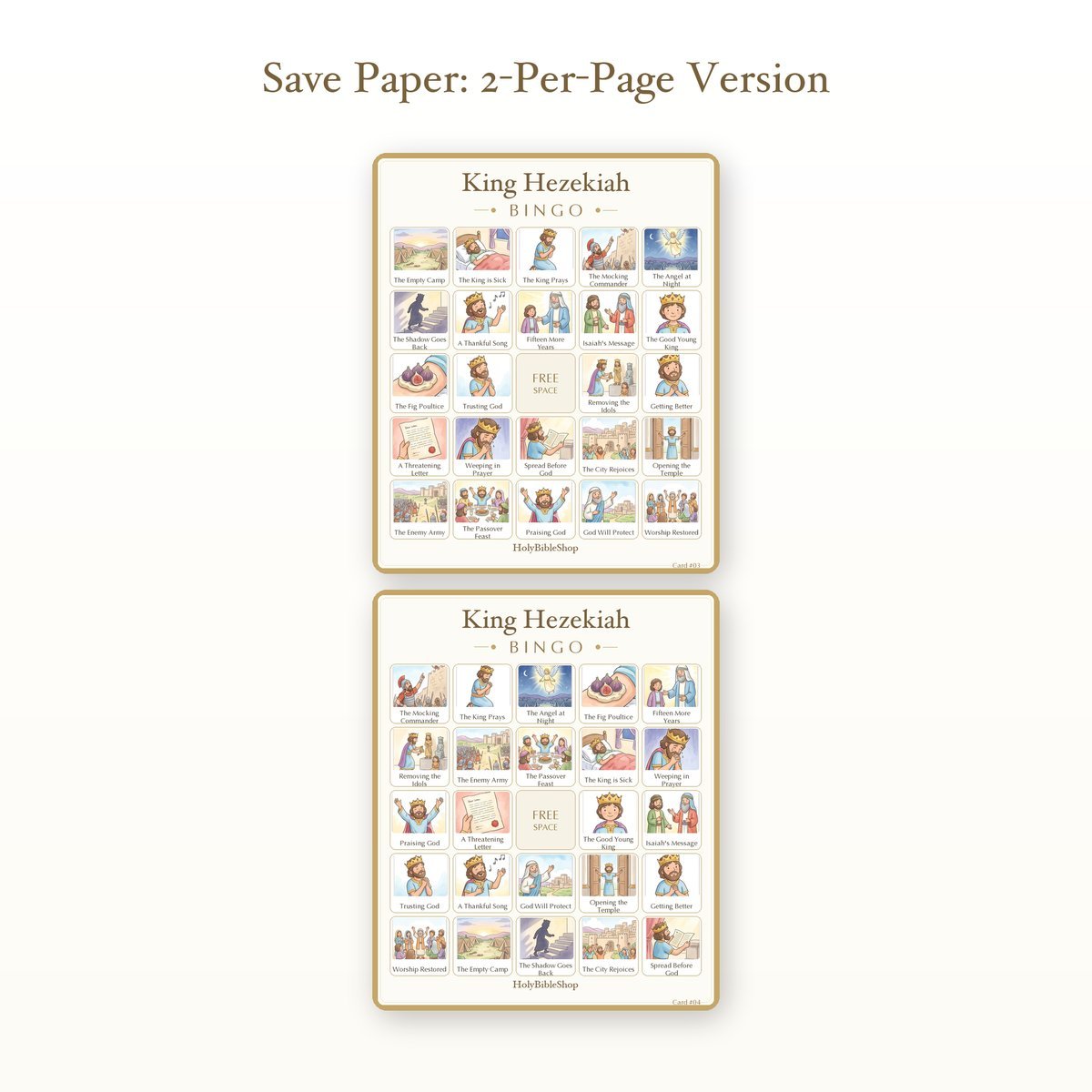 King Hezekiah Bingo | Printable Bible Bingo Game for Kids | 60 Cards Sunday School VBS Christian Watercolor PDF — image 6