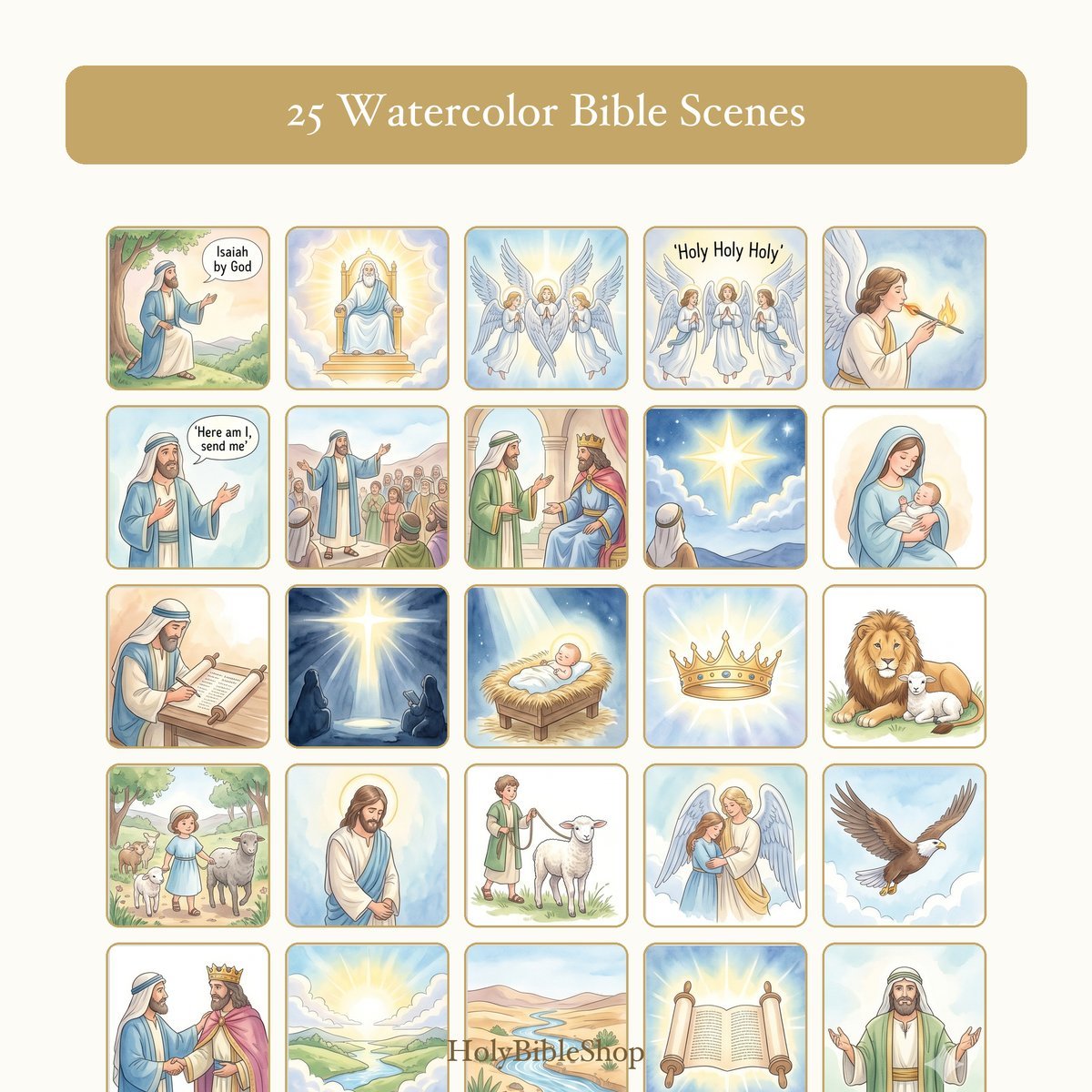 Isaiah Bingo | Printable Bible Bingo Game for Kids | 60 Cards Sunday School VBS Christian Watercolor PDF — image 3
