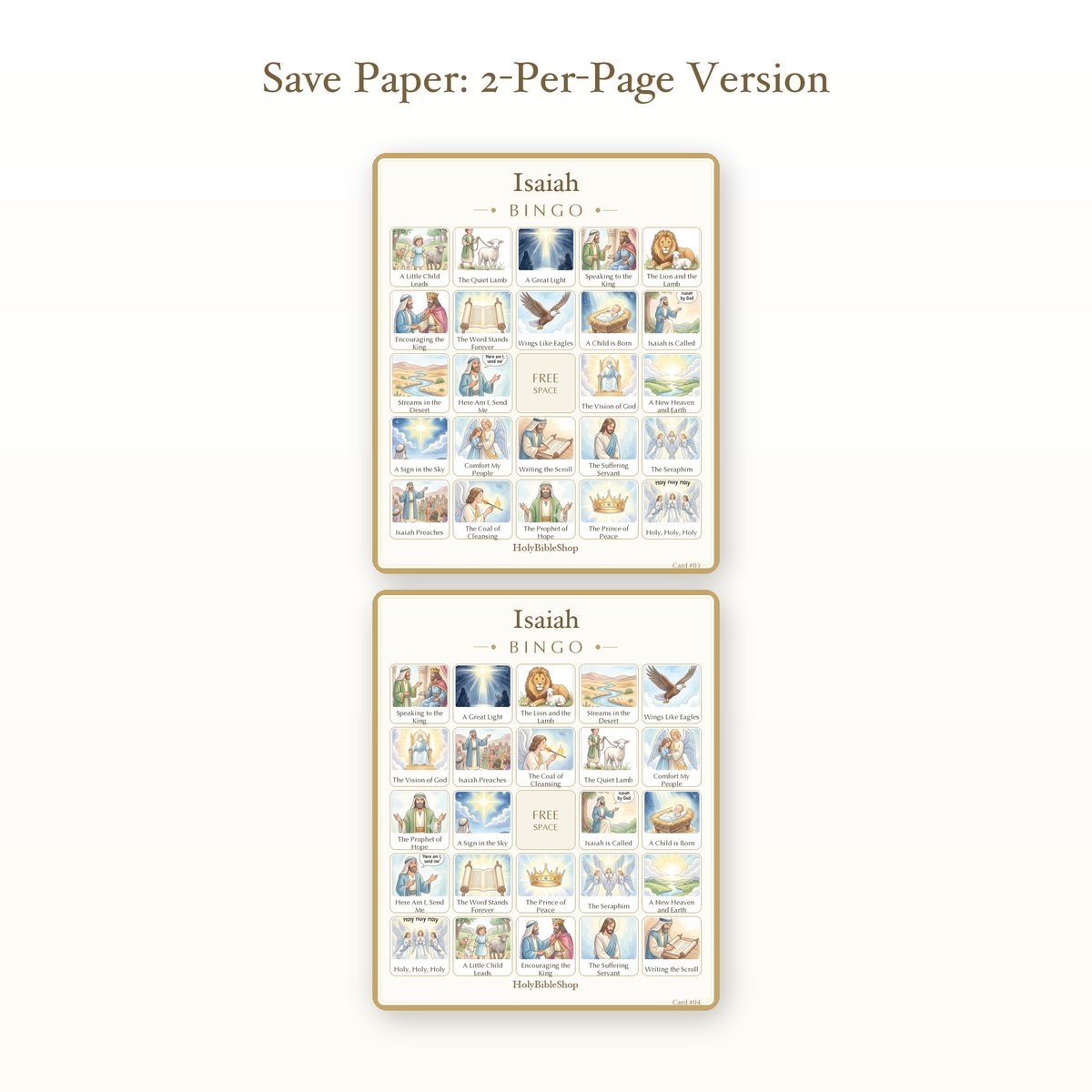 Isaiah Bingo | Printable Bible Bingo Game for Kids | 60 Cards Sunday School VBS Christian Watercolor PDF — image 6