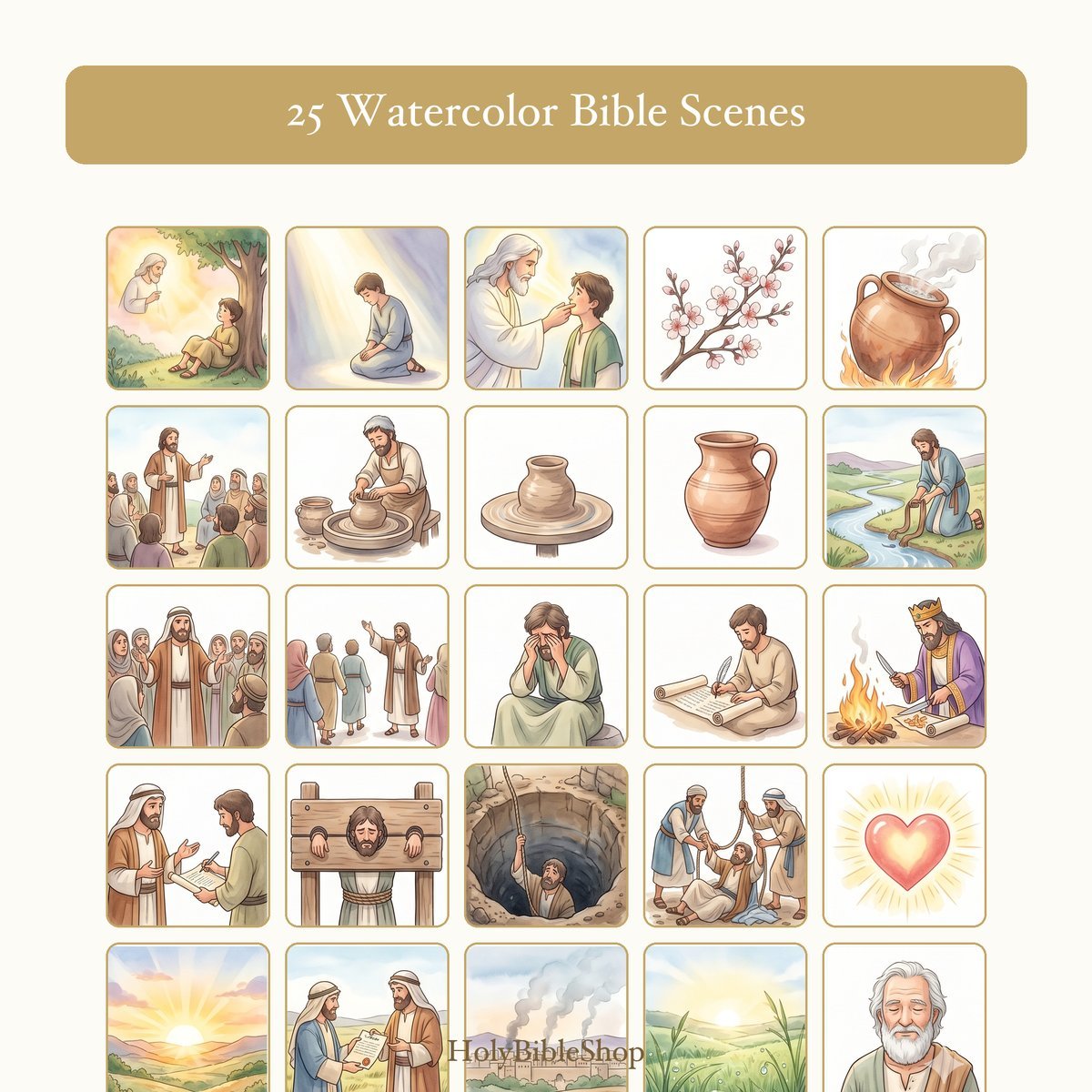 Jeremiah Bingo | Printable Bible Bingo Game for Kids | 60 Cards Sunday School VBS Christian Watercolor PDF — image 3
