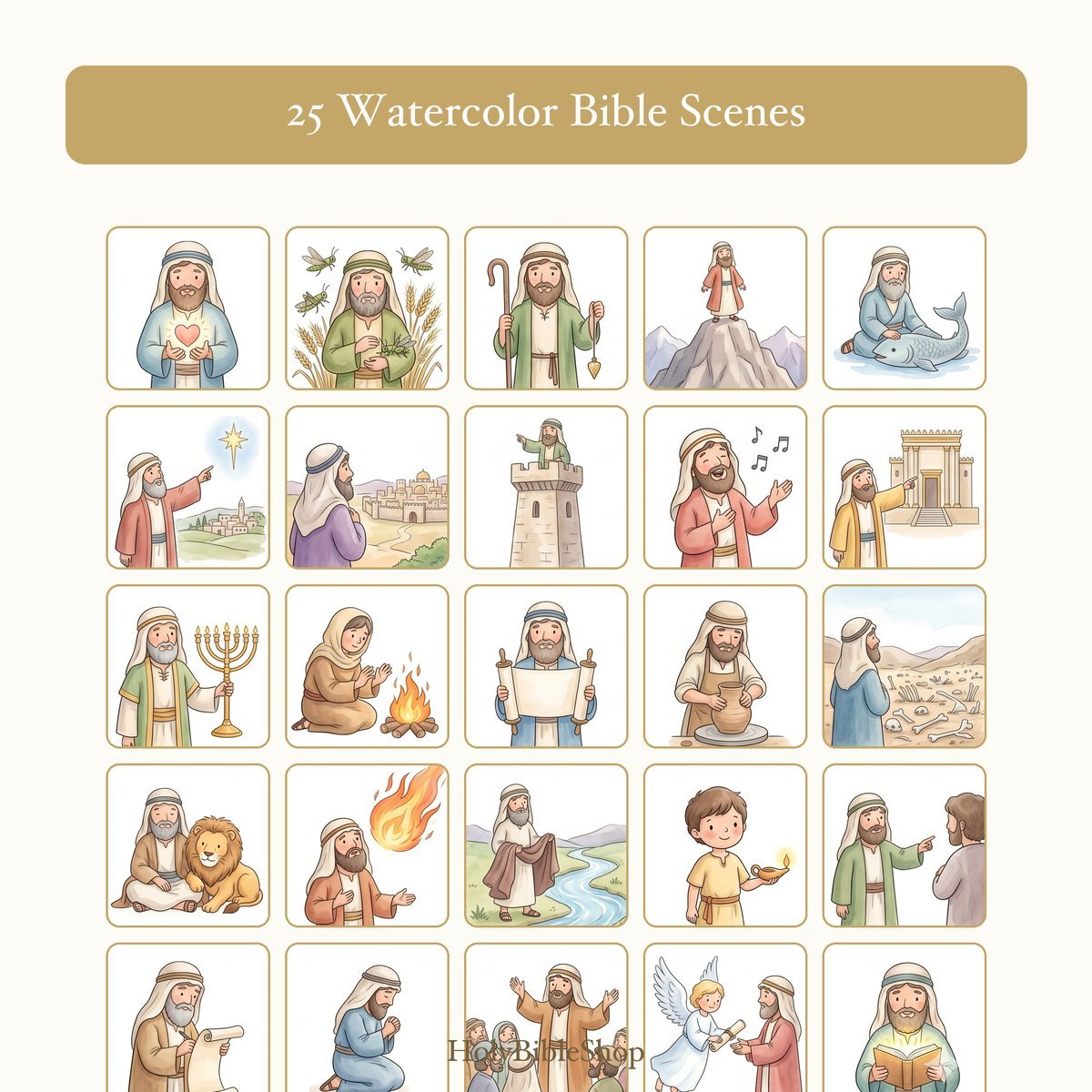 The Prophets Bingo | Printable Bible Bingo Game for Kids | 60 Cards Sunday School VBS Christian Watercolor PDF — image 3