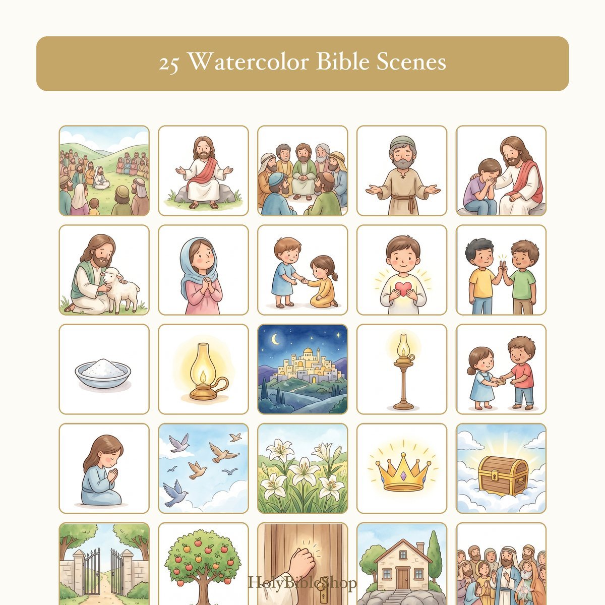 Sermon On The Mount Bingo | Printable Bible Bingo Game for Kids | 60 Cards Sunday School VBS Christian Watercolor PDF — image 3