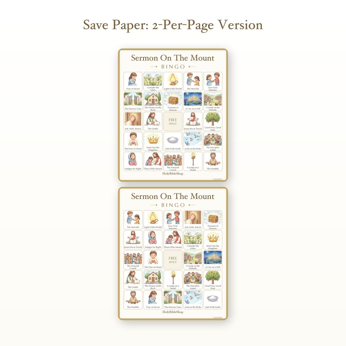 Sermon On The Mount Bingo | Printable Bible Bingo Game for Kids | 60 Cards Sunday School VBS Christian Watercolor PDF — image 6