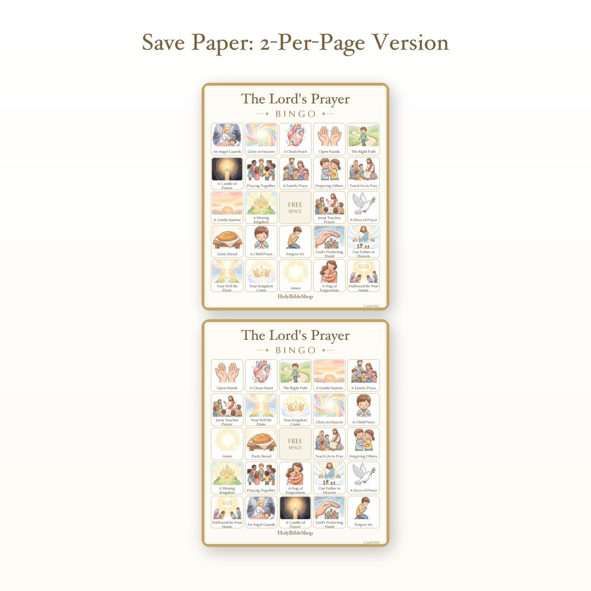 The Lord's Prayer Bingo | Printable Bible Bingo Game for Kids | 60 Cards Sunday School VBS Christian Watercolor PDF — image 6