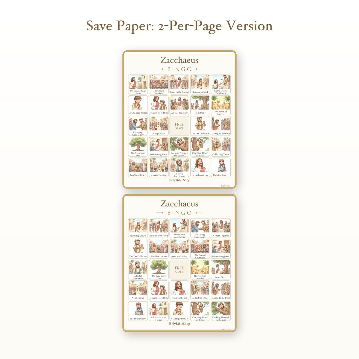 Zacchaeus Bingo | Printable Bible Bingo Game for Kids | 60 Cards Sunday School VBS Christian Watercolor PDF — image 6