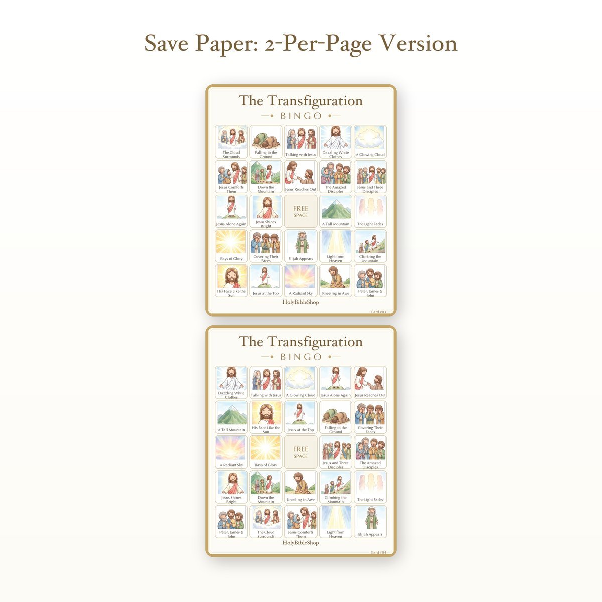 The Transfiguration Bingo | Printable Bible Bingo Game for Kids | 60 Cards Sunday School VBS Christian Watercolor PDF — image 6