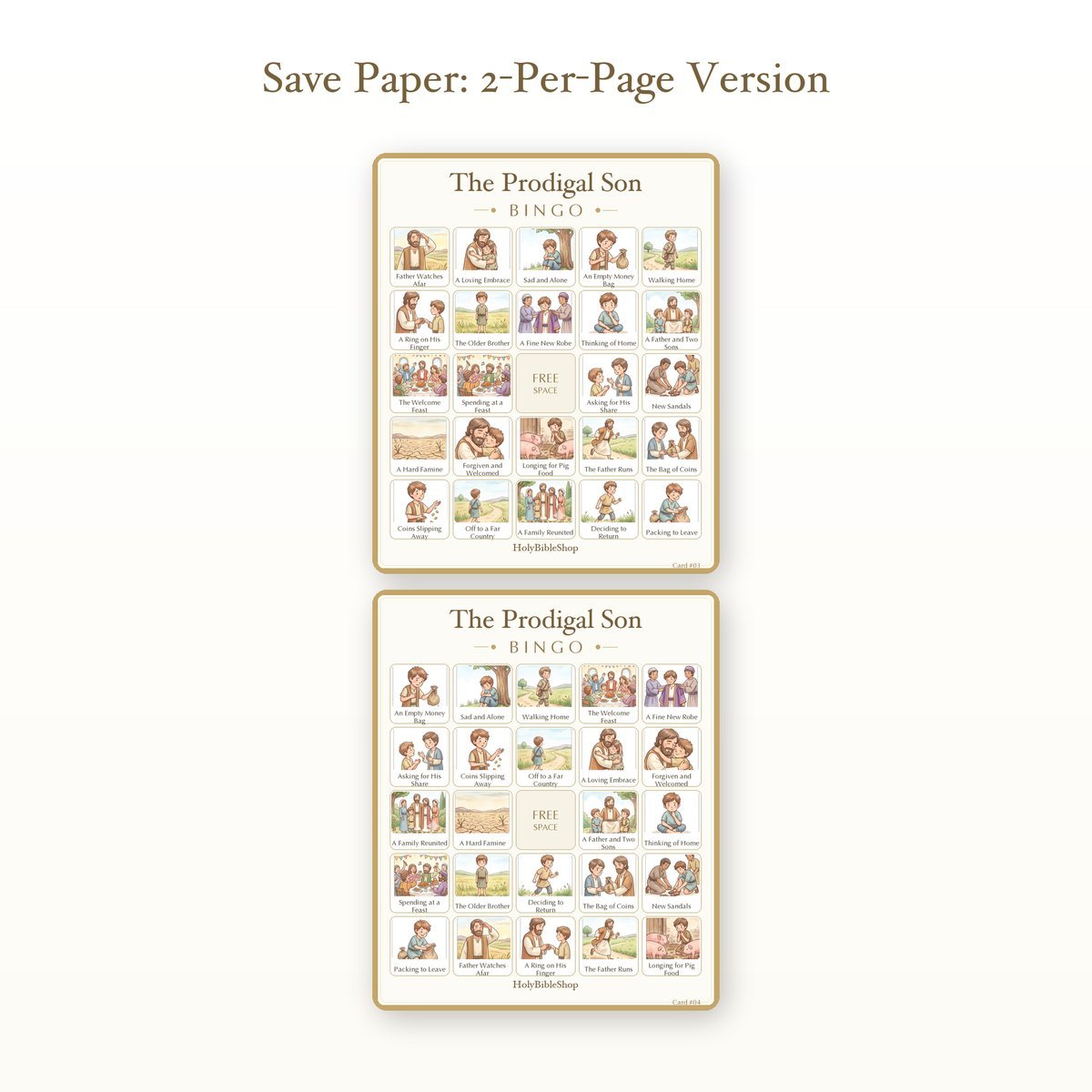The Prodigal Son Bingo | Printable Bible Bingo Game for Kids | 60 Cards Sunday School VBS Christian Watercolor PDF — image 6