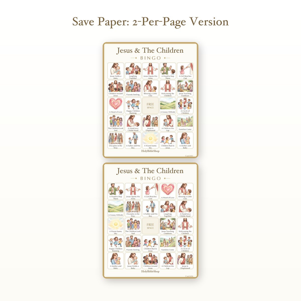 Jesus & The Children Bingo | Printable Bible Bingo Game for Kids | 60 Cards Sunday School VBS Christian Watercolor PDF — image 6