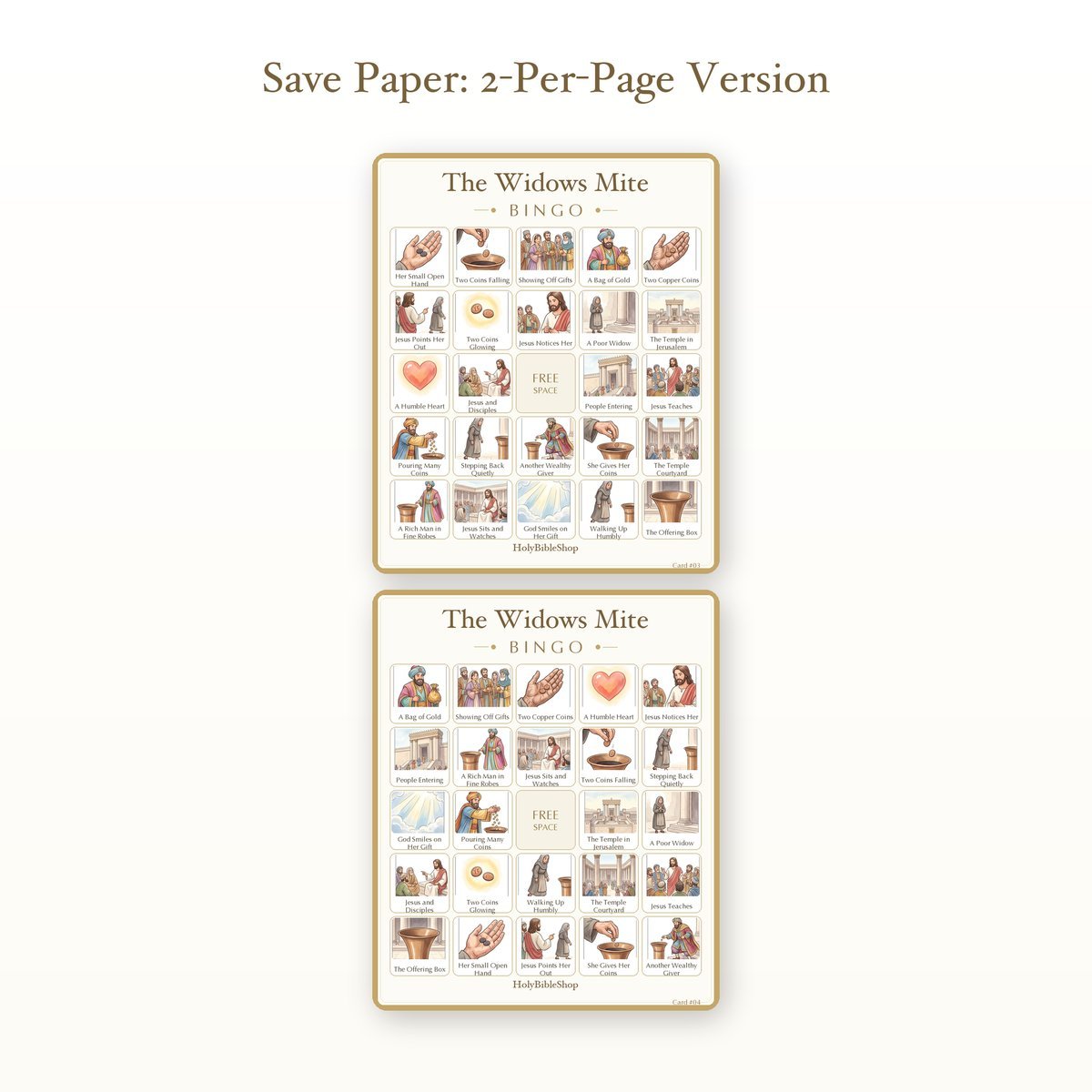 The Widows Mite Bingo | Printable Bible Bingo Game for Kids | 60 Cards Sunday School VBS Christian Watercolor PDF — image 6