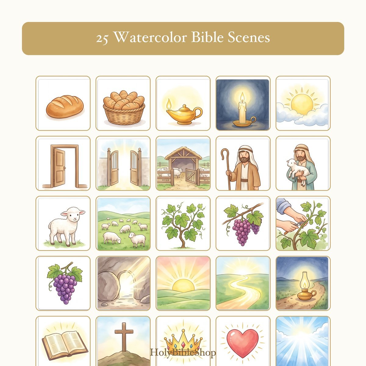 The I Am Sayings Bingo | Printable Bible Bingo Game for Kids | 60 Cards Sunday School VBS Christian Watercolor PDF — image 3