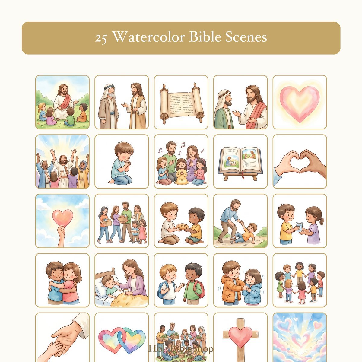 The Greatest Commandment Bingo | Printable Bible Bingo Game for Kids | 60 Cards Sunday School VBS Christian Watercolor PDF — image 3