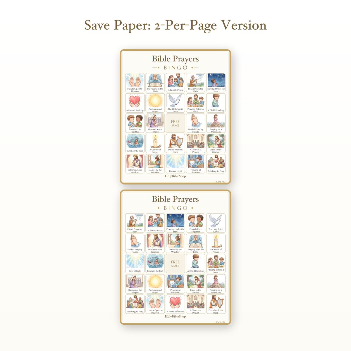 Bible Prayers Bingo | Printable Bible Bingo Game for Kids | 60 Cards Sunday School VBS Christian Watercolor PDF — image 6