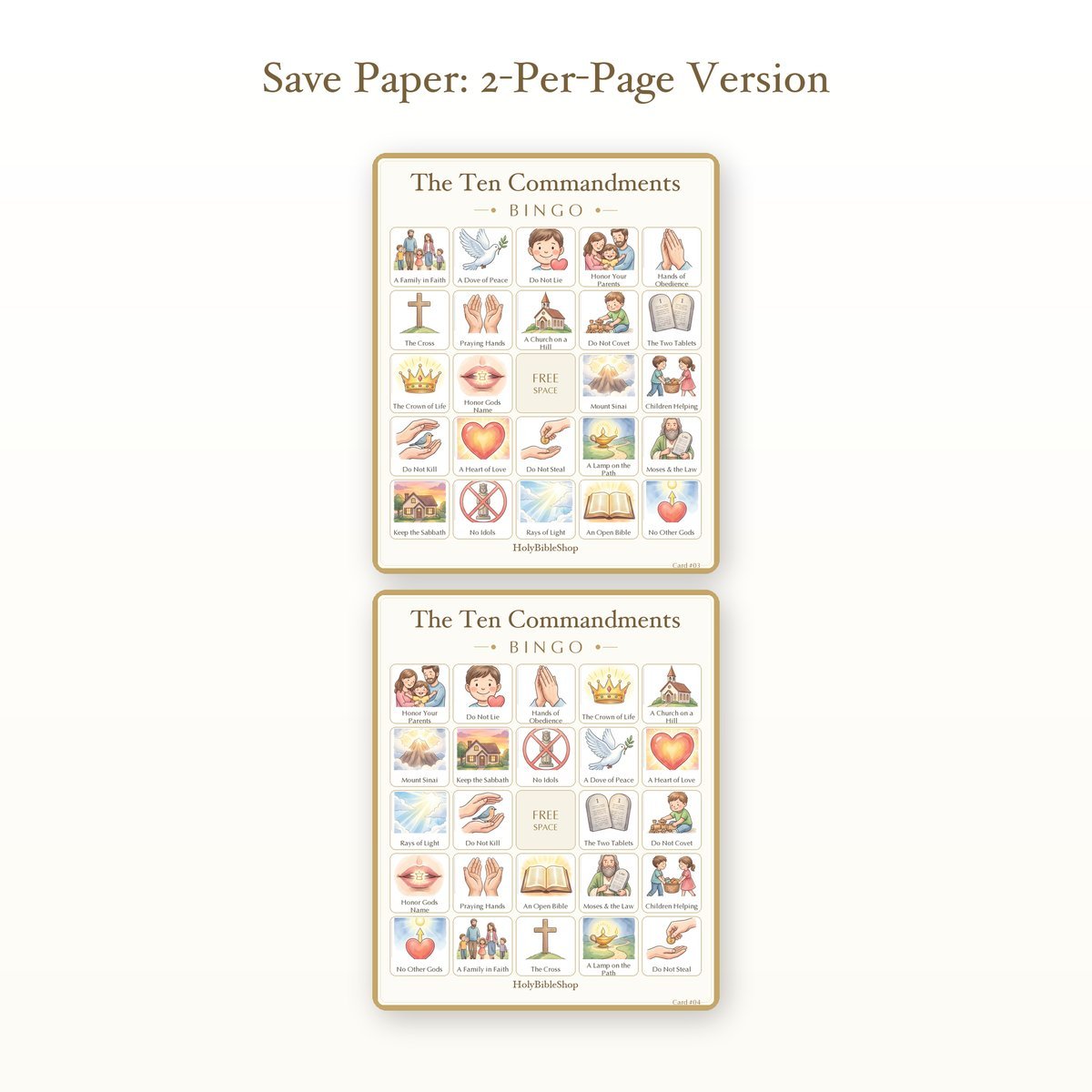 The Ten Commandments Bingo | Printable Bible Bingo Game for Kids | 60 Cards Sunday School VBS Christian Watercolor PDF — image 6