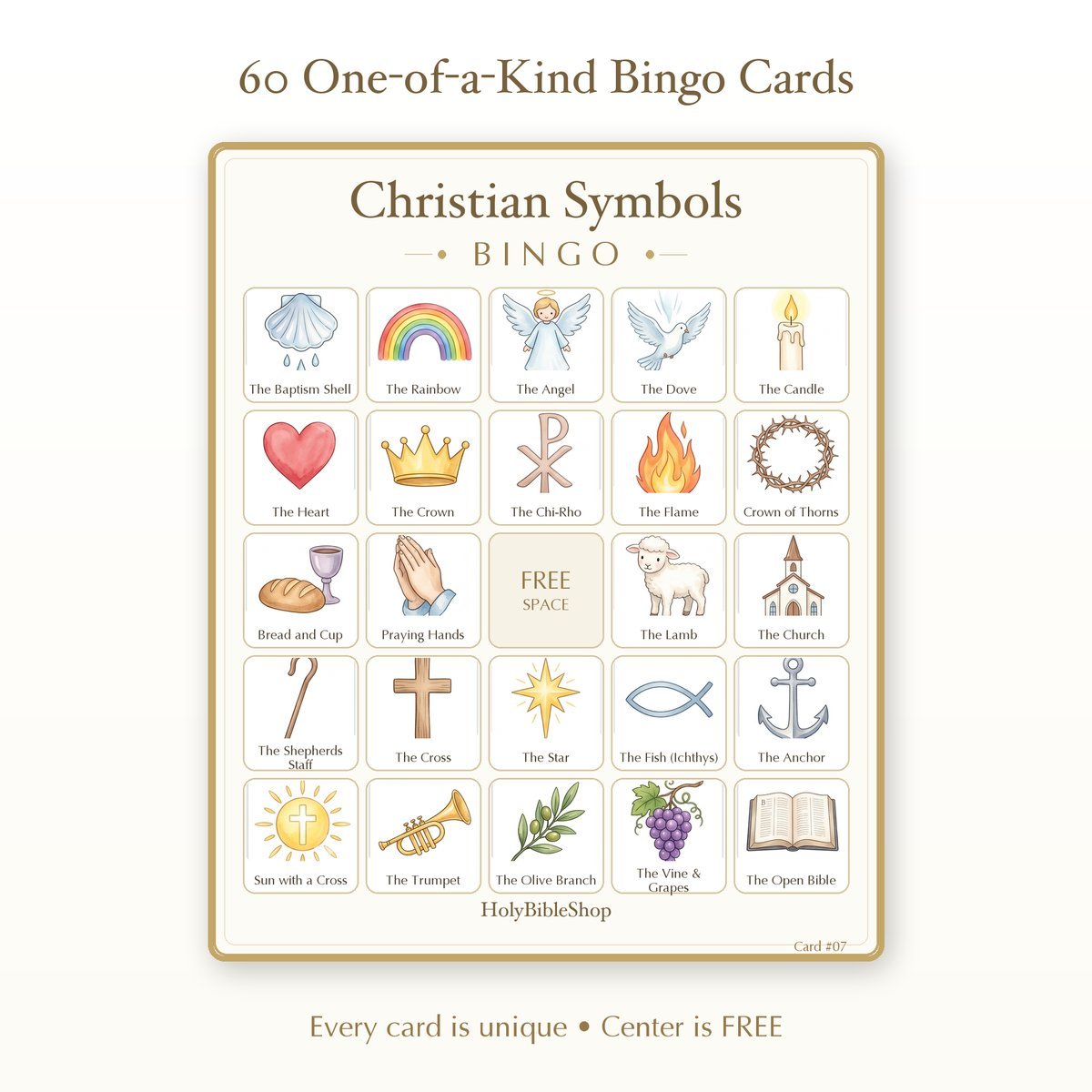 My First Bible Symbols Bingo, 60 Printable Bingo Cards, Christian Bible Symbols Game, Sunday School & Church Activity, Instant Download — image 2