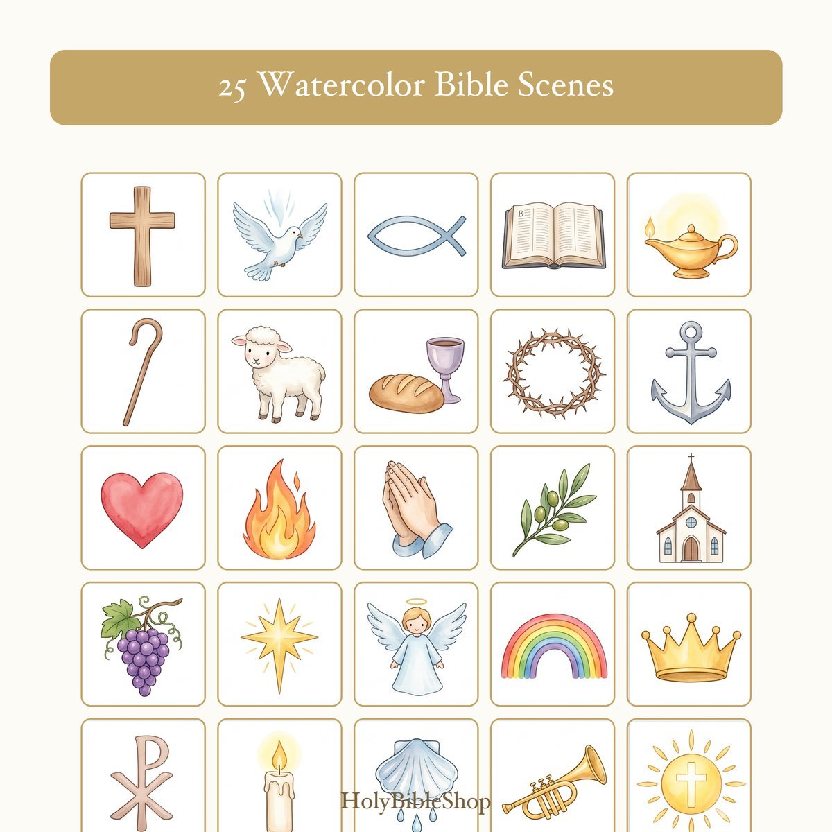 My First Bible Symbols Bingo, 60 Printable Bingo Cards, Christian Bible Symbols Game, Sunday School & Church Activity, Instant Download — image 3