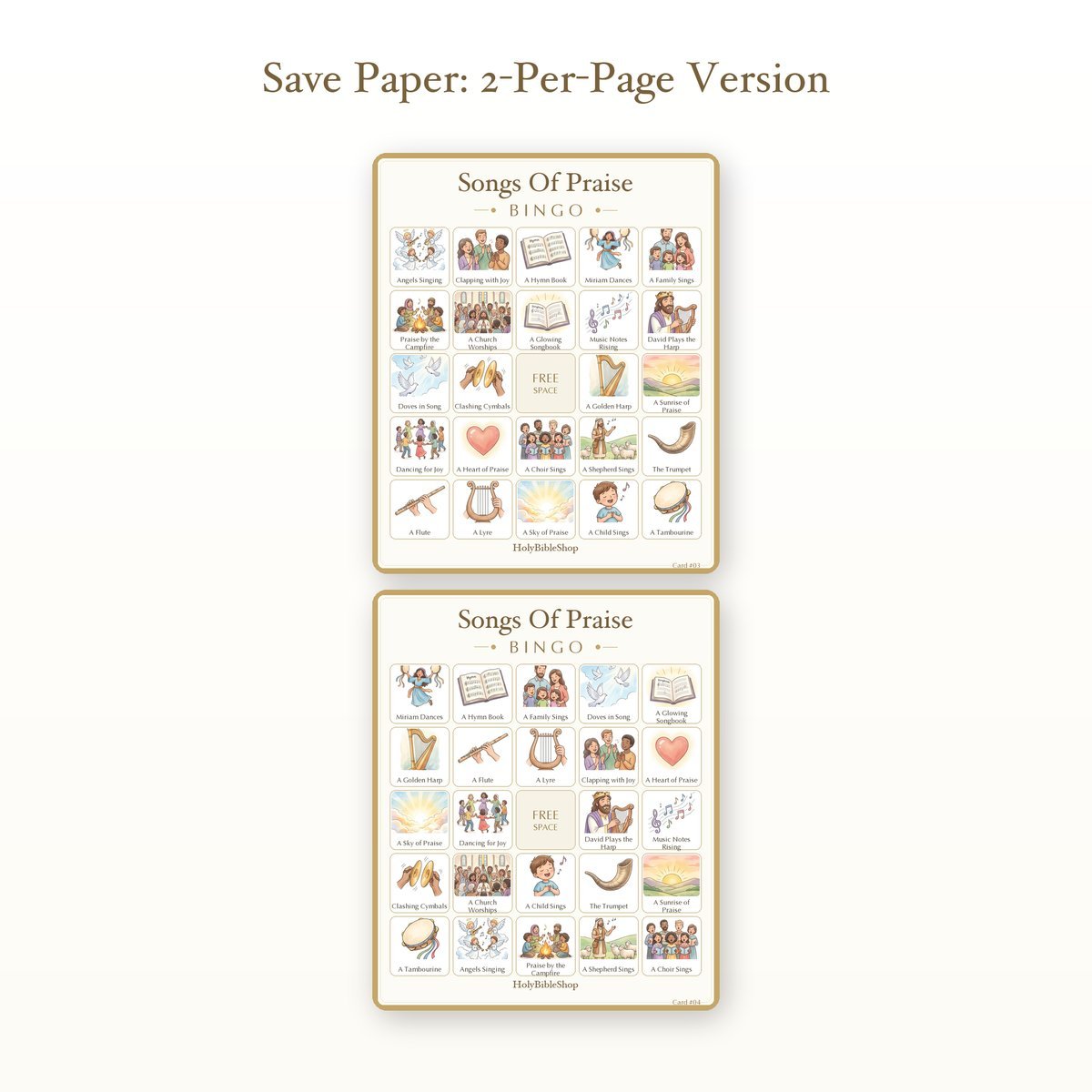 Songs Of Praise Bingo | Printable Bible Bingo Game for Kids | 60 Cards Sunday School VBS Christian Watercolor PDF — image 6