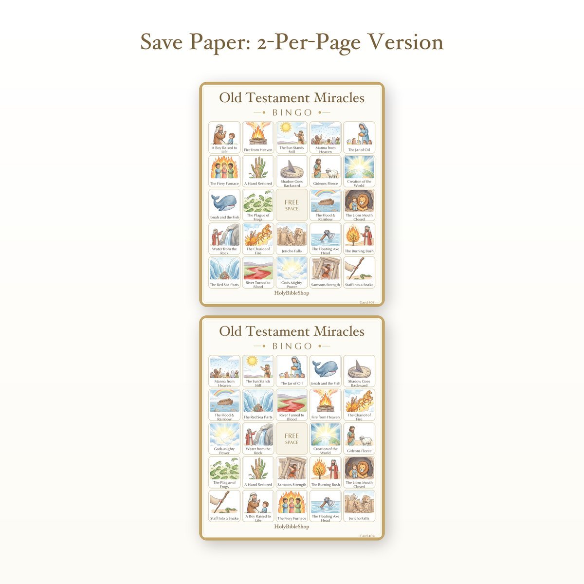 Old Testament Miracles Bingo | Printable Bible Bingo Game for Kids | 60 Cards Sunday School VBS Christian Watercolor PDF — image 6