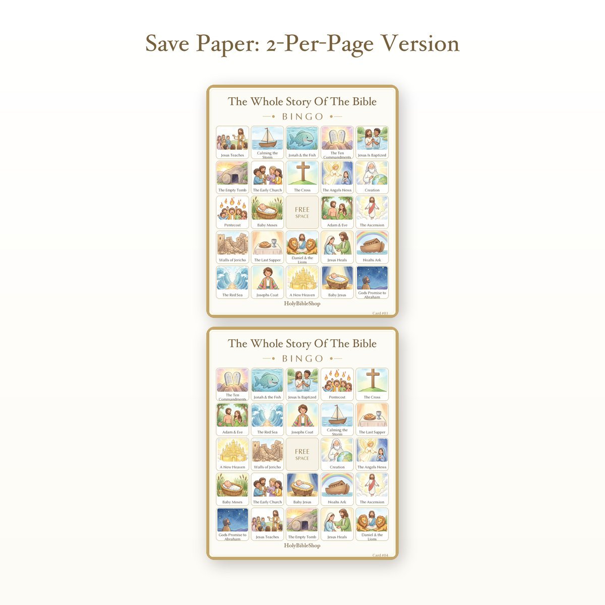 The Whole Story Of The Bible Bingo | Printable Bible Bingo Game for Kids | 60 Cards Sunday School VBS Christian Watercolor PDF — image 6