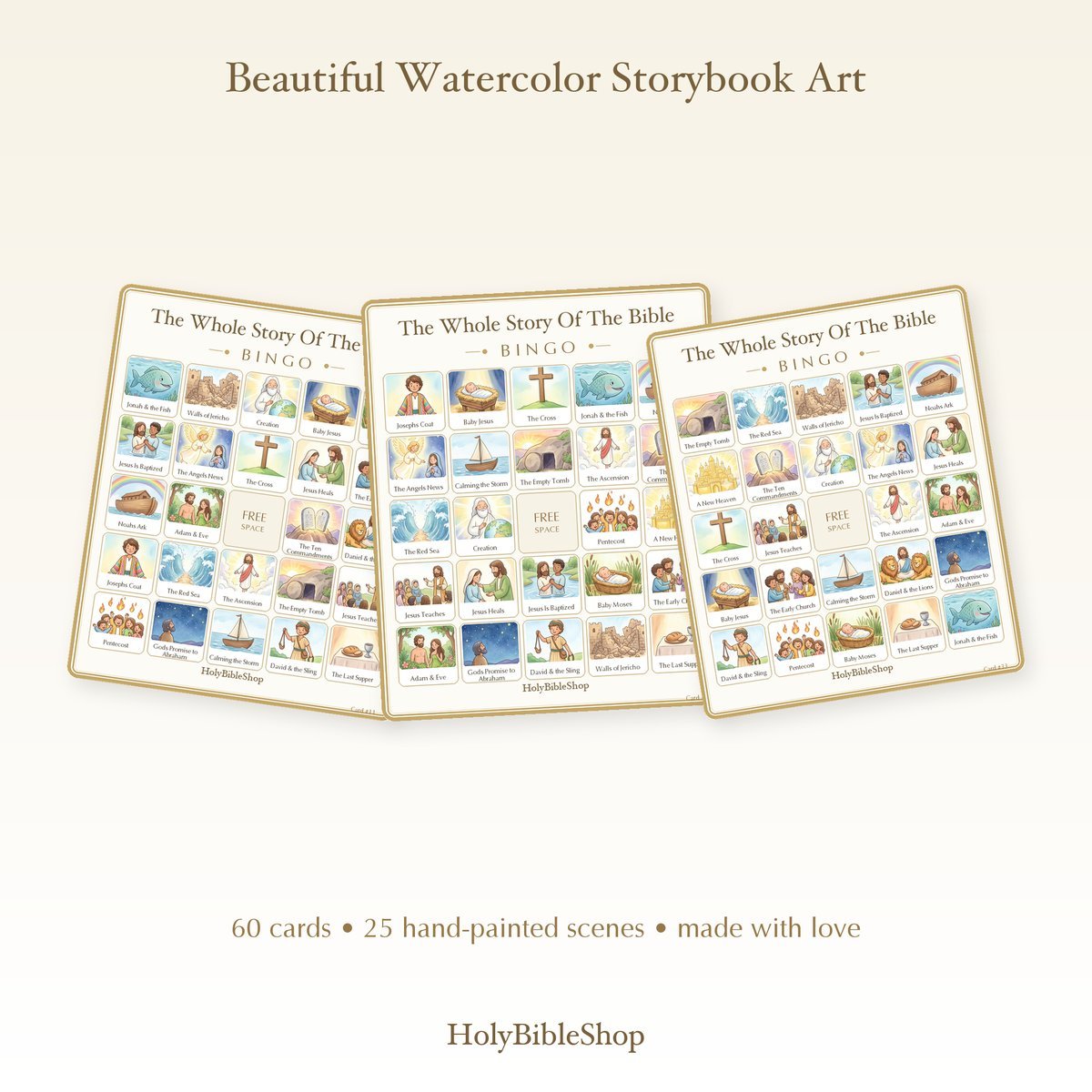 The Whole Story Of The Bible Bingo | Printable Bible Bingo Game for Kids | 60 Cards Sunday School VBS Christian Watercolor PDF — image 7