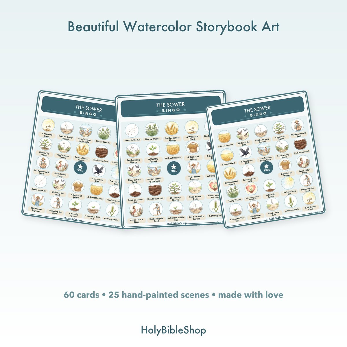 The Sower Bingo | Printable Bible Bingo Game for Kids | 60 Cards Sunday School VBS Christian Watercolor PDF — image 7